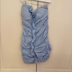 Blue Ruched Strapless Bodycon Dress